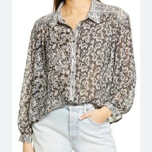 Free People Dani Light Combo Button Down Paisley Floral-Print Shirt Size XS.